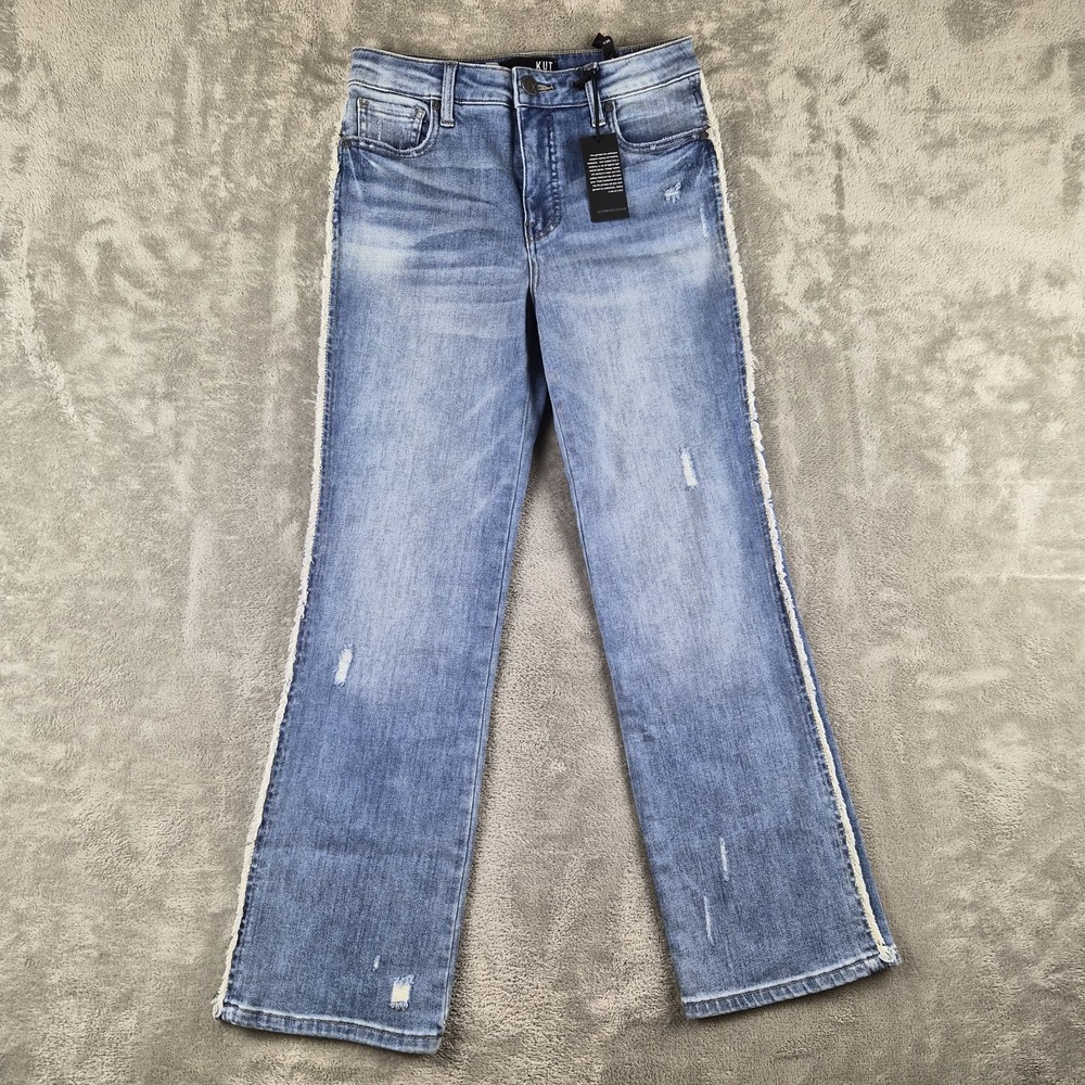 Kut From The Kloth Jeans Women Blue 0 Kelsey Fab Ab Ankle Flare Frayed Sides NEW